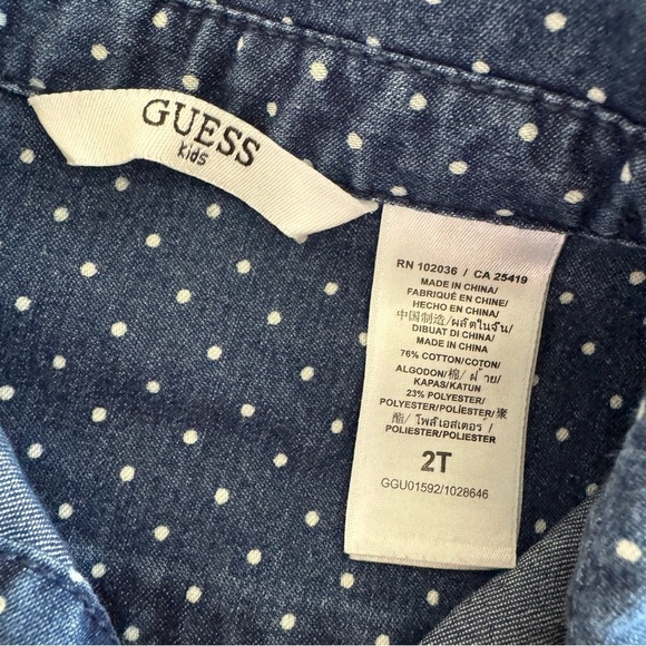 Guess Blue Denim Jean Polka Dot Ruffle Dress Short Sleeve Toddler Girl 2T - Picture 4 of 4